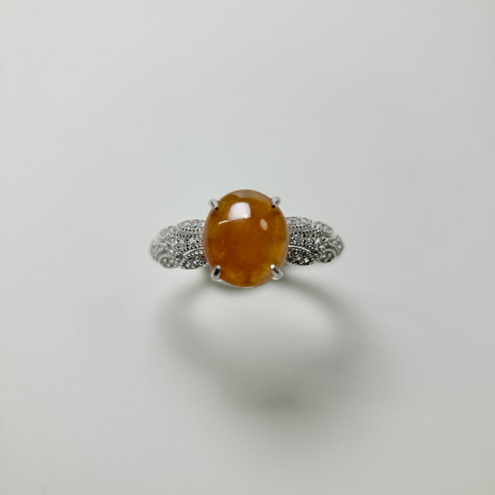 Amber Grace – Icy Orange Jadeite Cabochon Ring (S925 Silver)