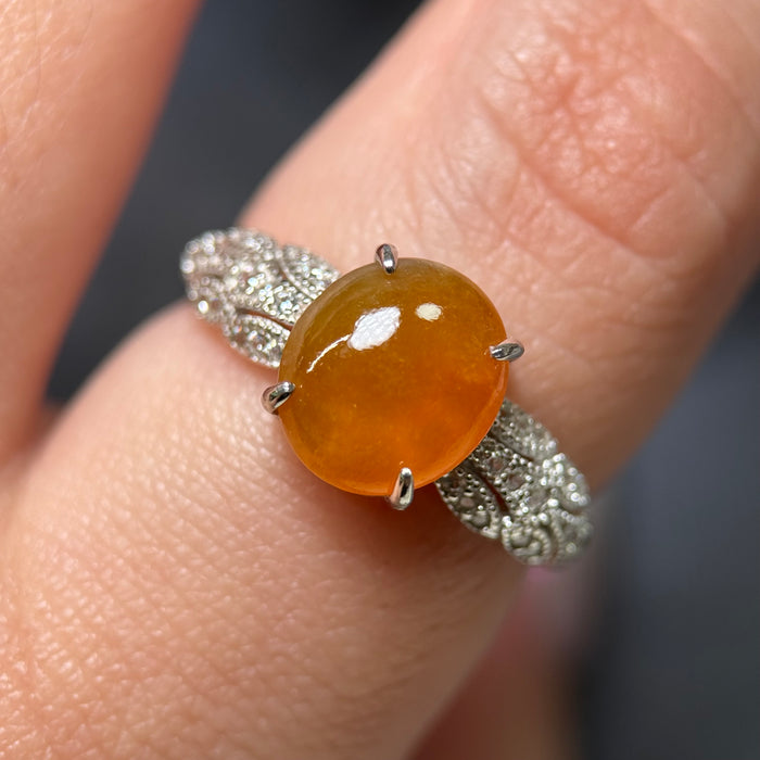 Amber Grace – Icy Orange Jadeite Cabochon Ring (S925 Silver)