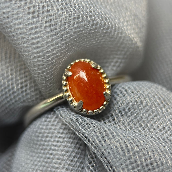 Scarlet Whisper – Icy Red Jadeite Cabochon Ring (S925 Silver)