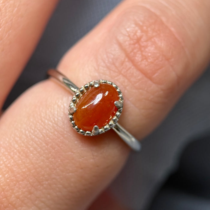 Scarlet Whisper – Icy Red Jadeite Cabochon Ring (S925 Silver)