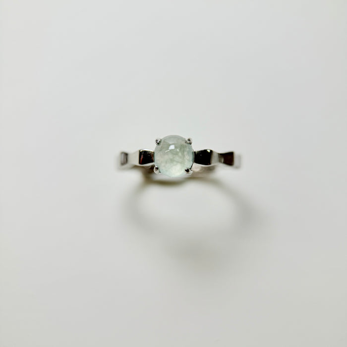 Whisper Dew – Icy Jadeite Cabochon Ring with Hints of Green (S925 Silver)