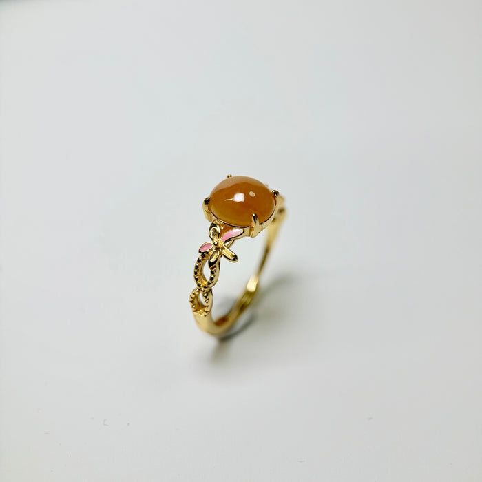 Golden Bloom – Icy Yellow Jadeite Cabochon Ring (S925 Silver, Gold Finish)