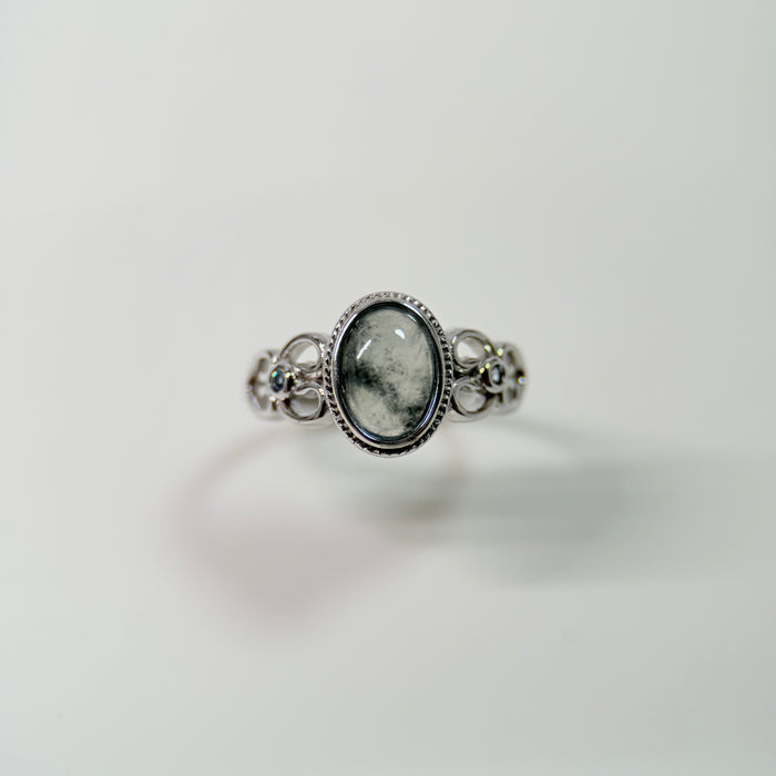 Whispers of Ink – Icy Wuji Jadeite Vintage Ring (S925 Silver)